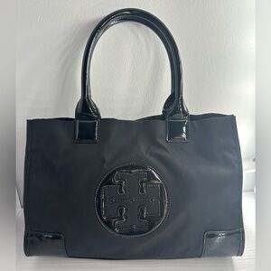 Tory Burch Black Patent Logo Tote